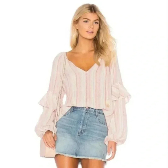 Sanctuary Yucca Boho Pink Stripe Peasant Long Sleeve Blouse L - Picture 1 of 6